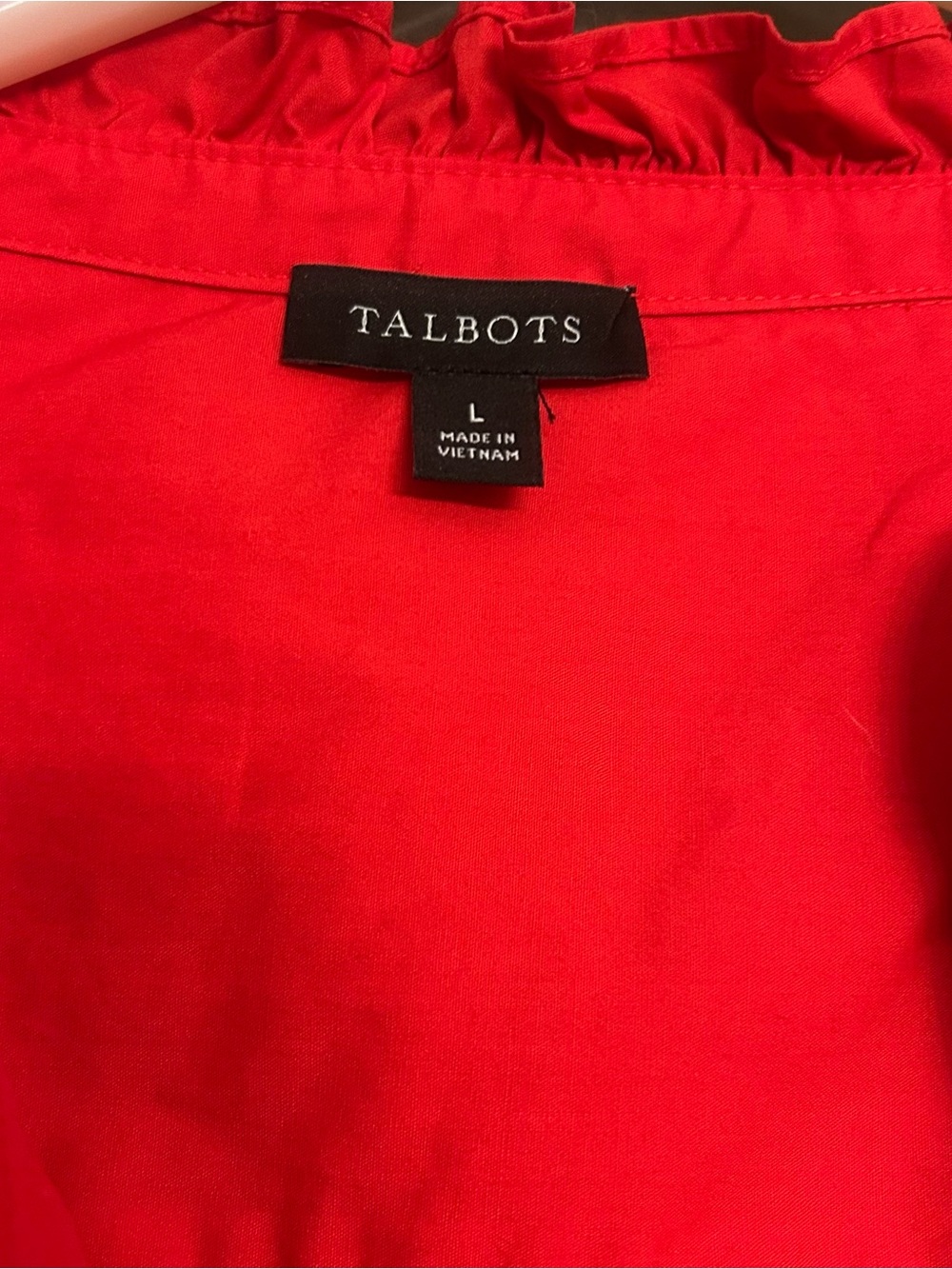 Talbots Bright Red Ruffle-Trim Popover Top - Picture 2 of 2